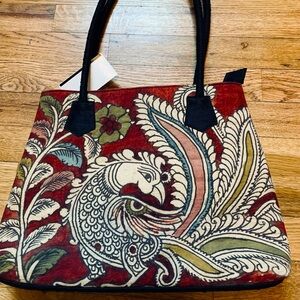 Fabindia brown, tan, Burgundy silk Dupioni purse